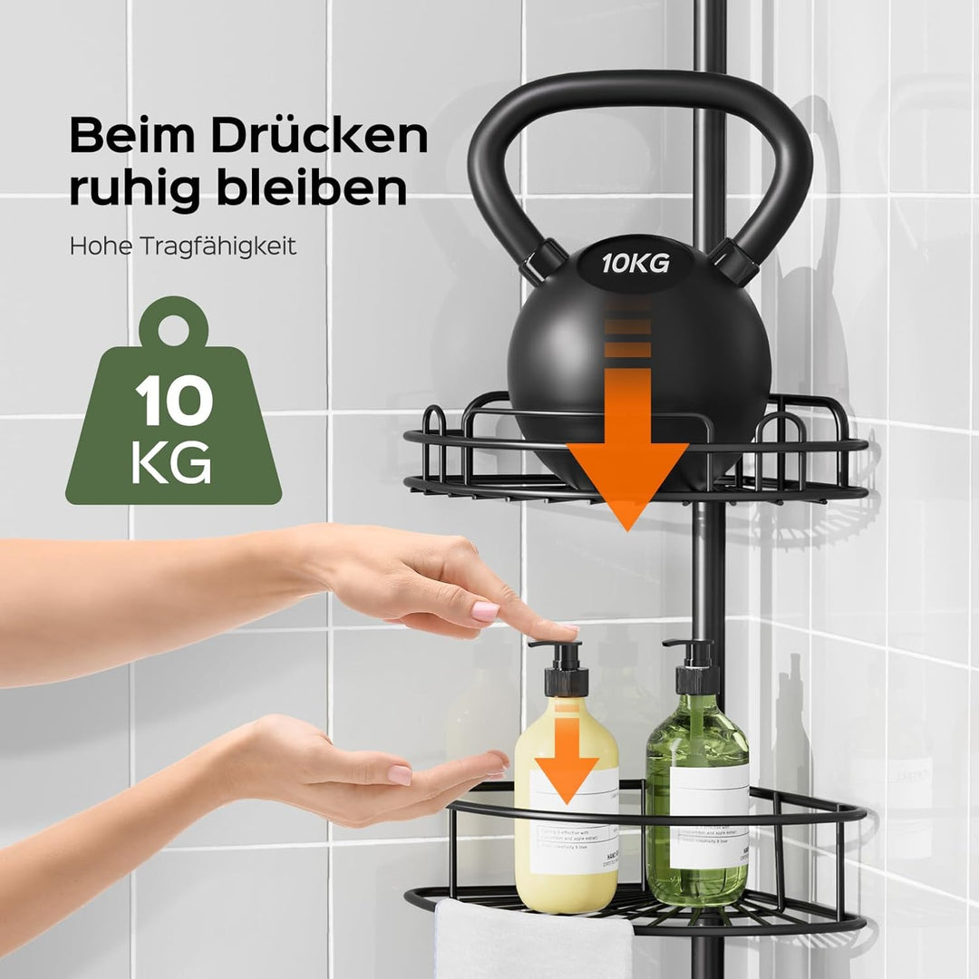 HAMITOR Teleskop Ecke-Duschablage ohne Bohren: Stabil & rutschfest Metall Teleskopregal, Badewannen-