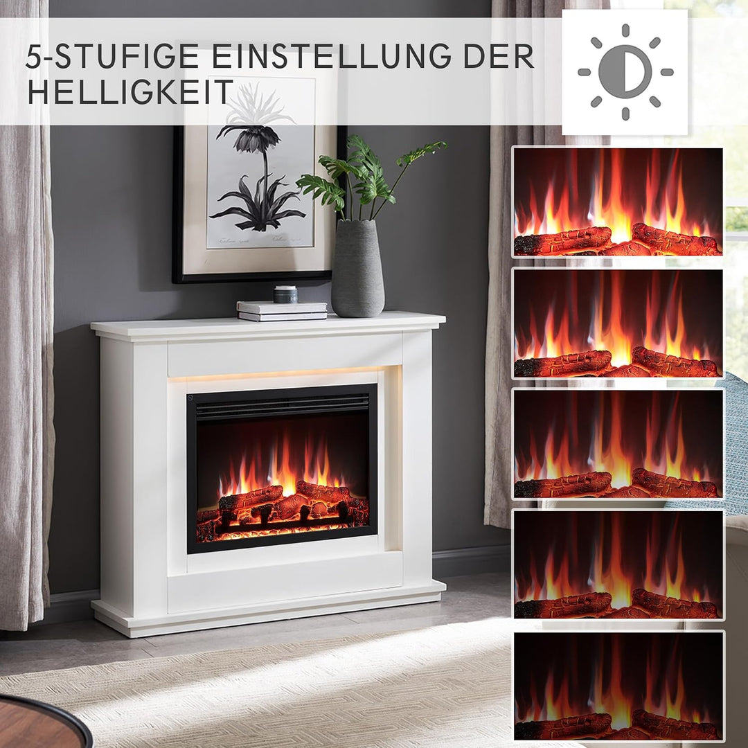 RICHEN Baldur Elektrokamin - Standkamin mit Heizung bis 2000W, 3D-Flammeneffekt, LED-Beleuchtung, Kn