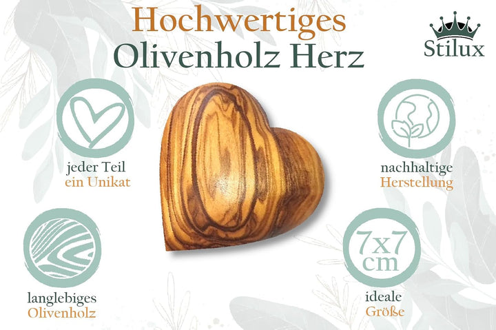 Stilux 2er-Set Herz Handschmeichler aus sehr schön gemasertem Olivenholz 7 cm | Glücksbringer Deko H