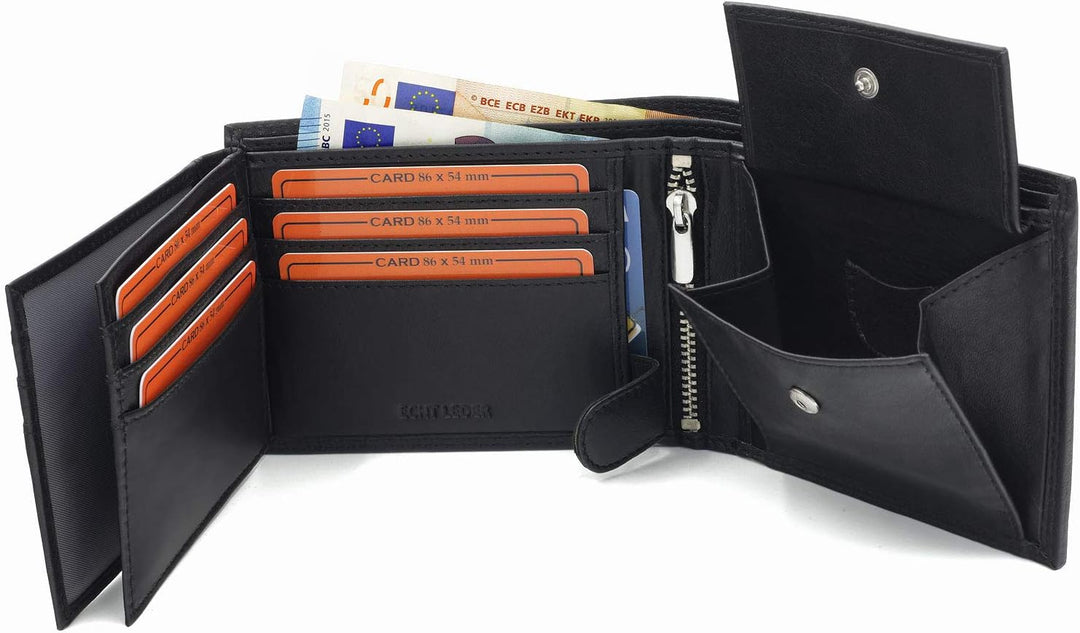 Fa.Volmer ® Herren Geldbörse aus echtem Leder im Querformat | klassisch | schwarz | RFID-Schutz | Ge
