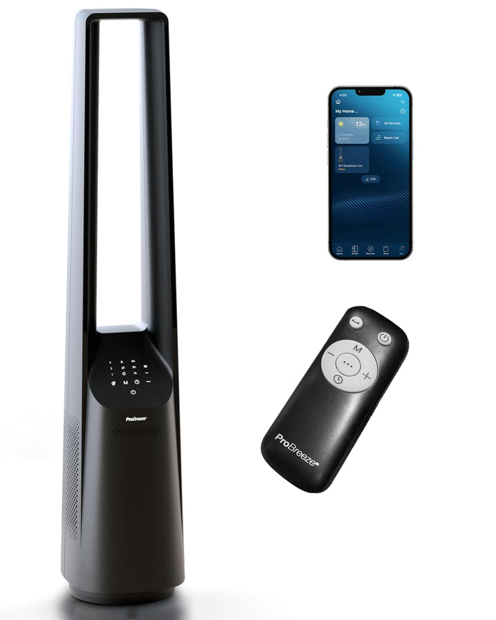 Pro Breeze 101cm rotorloser Ventilator - Smart Home Ventilator mit WLAN, Fernbedienung, LED Display,
