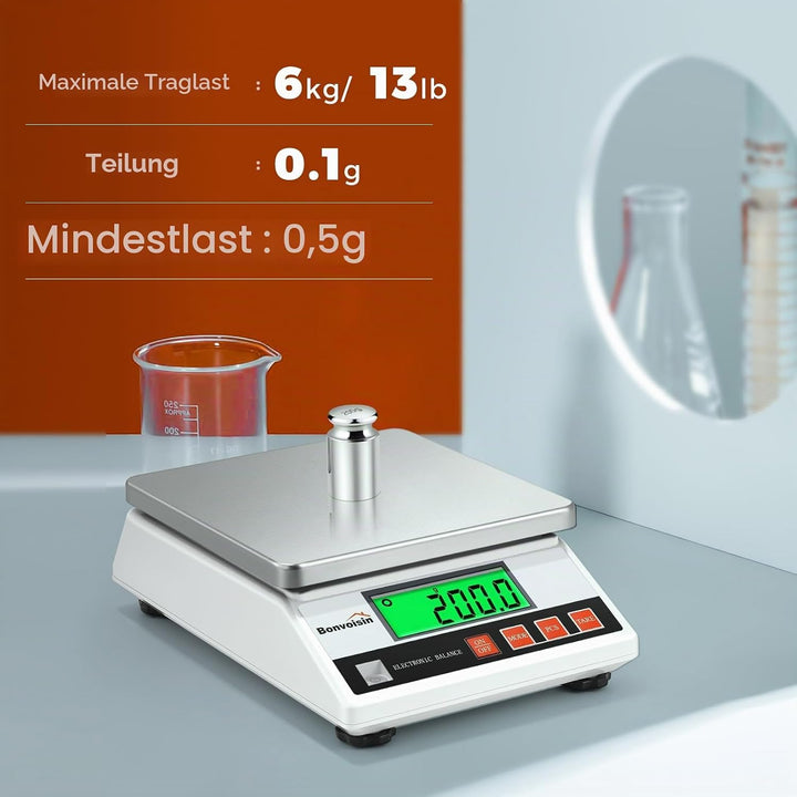 Bonvoisin 6000g, 0.1g Hochpr?zise Digitale Elektronische Waage Industrielle Z?hlwaage Küchenschmuckw