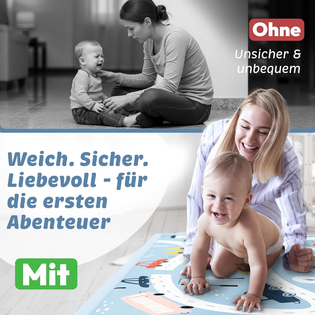Seidenweiche Krabbelmatte Baby 200x150x3cm Autos & Strassen Extra Dicke(3cm) Spielmatte Kinder mit P
