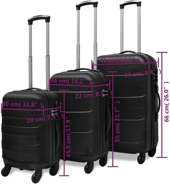 vidaXL 3X Reisekoffer Schwarz Trolley Kofferset Hartschalenkoffer Reise Koffer 45,5 x 30 x 20 cm Sch