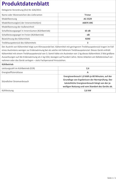 Tristar AC-5529 Mobile Klimaanlage – 9000 BTU – Kombinierte Kühl-, Entfeuchtungs- und Ventilatorfunk