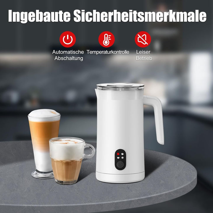 Milchaufschäumer, 400 ml Milchaufschäumer Elektrischer 4-in-1 für Heissen und Kalten Milchschaum, Au