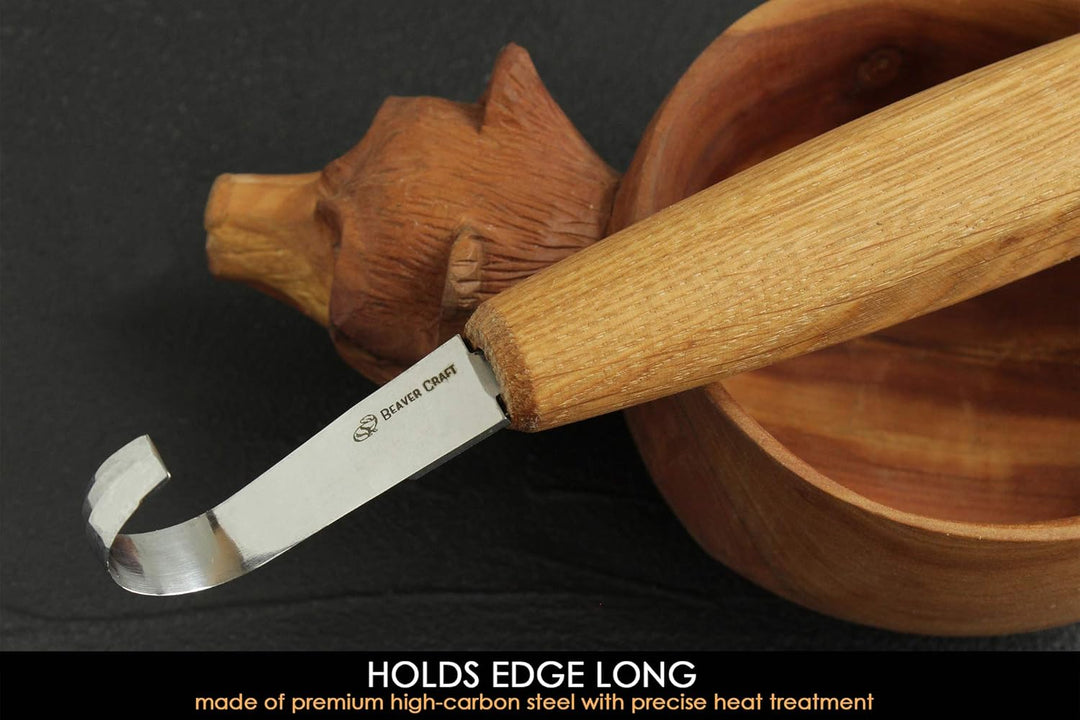 BeaverCraft Spoon Carving Hook Knife SK5s 5cm - Doppelseitiges Hakenmesser zum Holzschnityen Schnitz