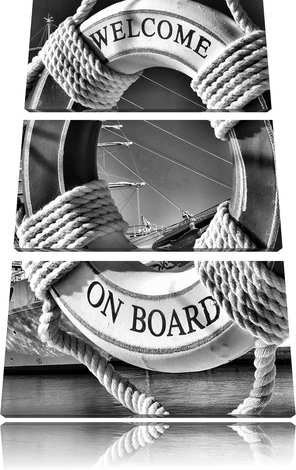 Pixxprint Rettungsring vor Schiff als Leinwandbild | Grösse: 3 Teilig (120x80) | Wandbild| Kunstdruc
