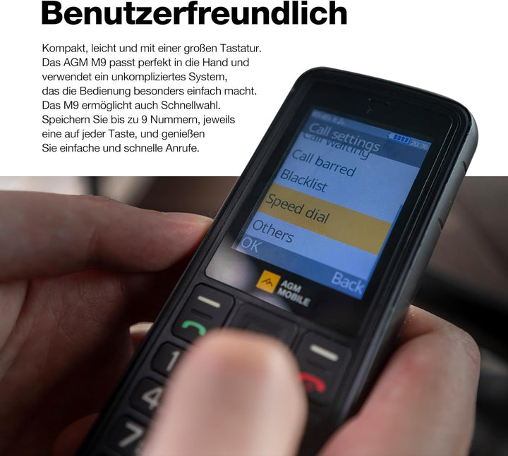 AGM M9 Handy ohne Vertrag, 2.4 Zoll Farbdisplay,Robust, Batterie 1000 mAh,(IP68),Stossfest,Baustelle