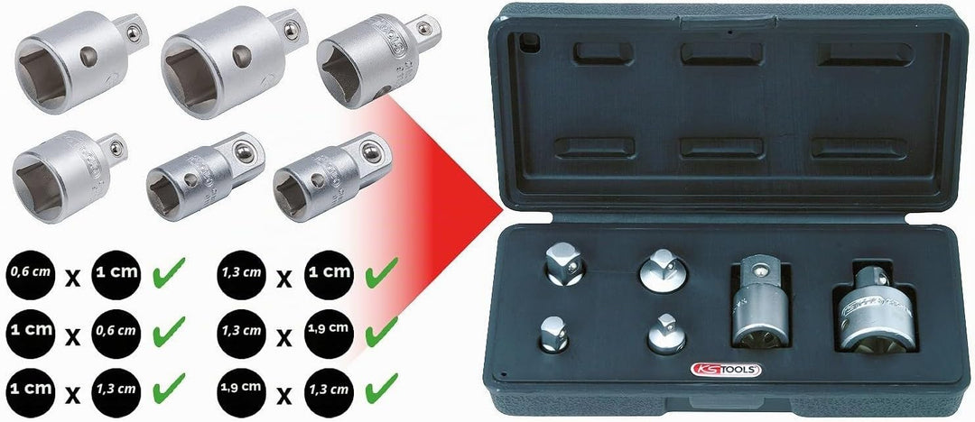 KS Tools 911.0106 1/4 Zoll + 3/8 Zoll + 1/2 Zoll Vergrösserungs- und Reduzieradapter-Satz | matt sat