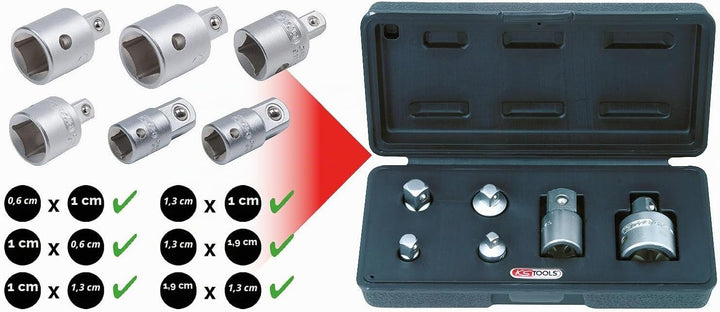 KS Tools 911.0106 1/4 Zoll + 3/8 Zoll + 1/2 Zoll Vergrösserungs- und Reduzieradapter-Satz | matt sat