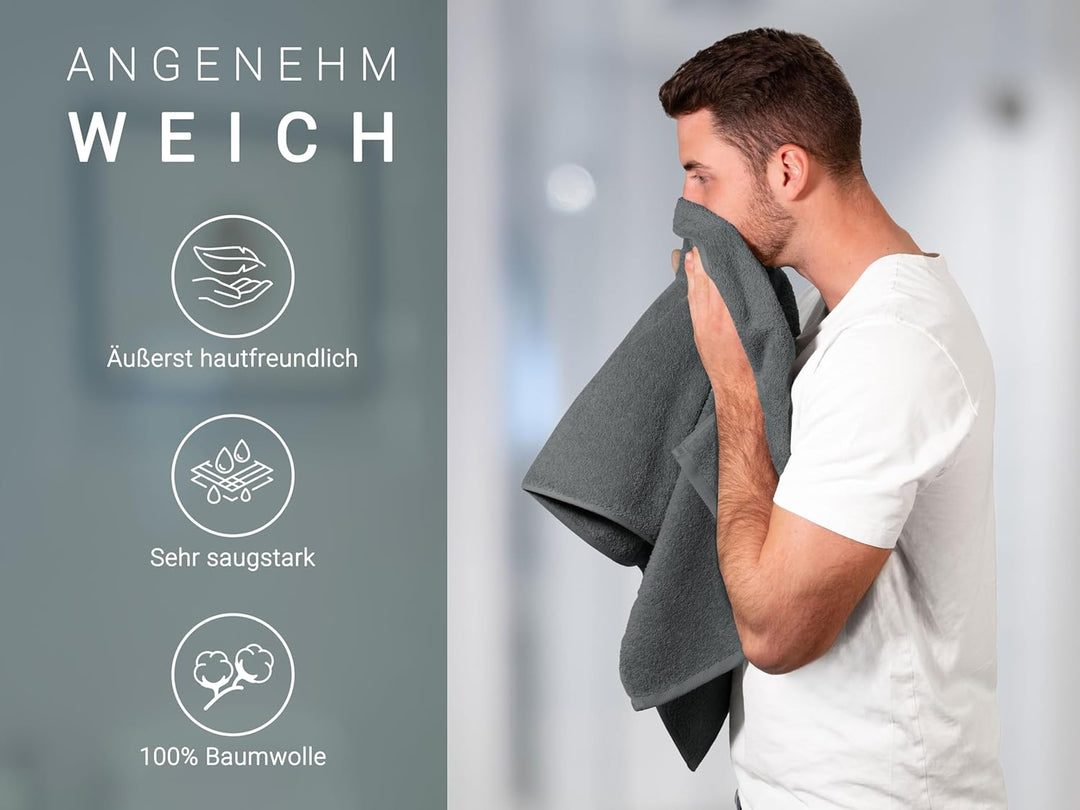 ZOLLNER 6er Set Handtücher, 50x100 cm, Baumwolle, Kochfest, Graphit 50 x 100 cm Graphit, 50 x 100 cm