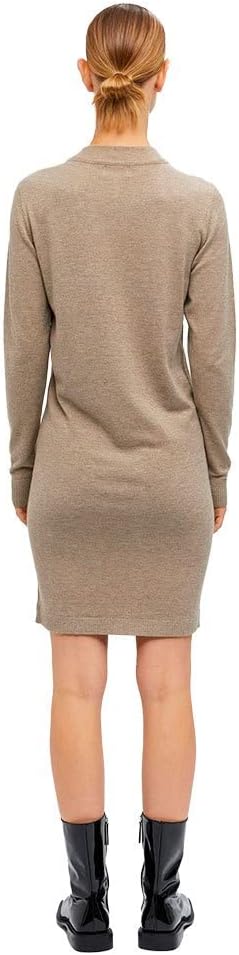 Object Damen Objthess L/S Knit Dress Noos Strickkleid L Fossil/Detail:melange, L Fossil/Detail:melan