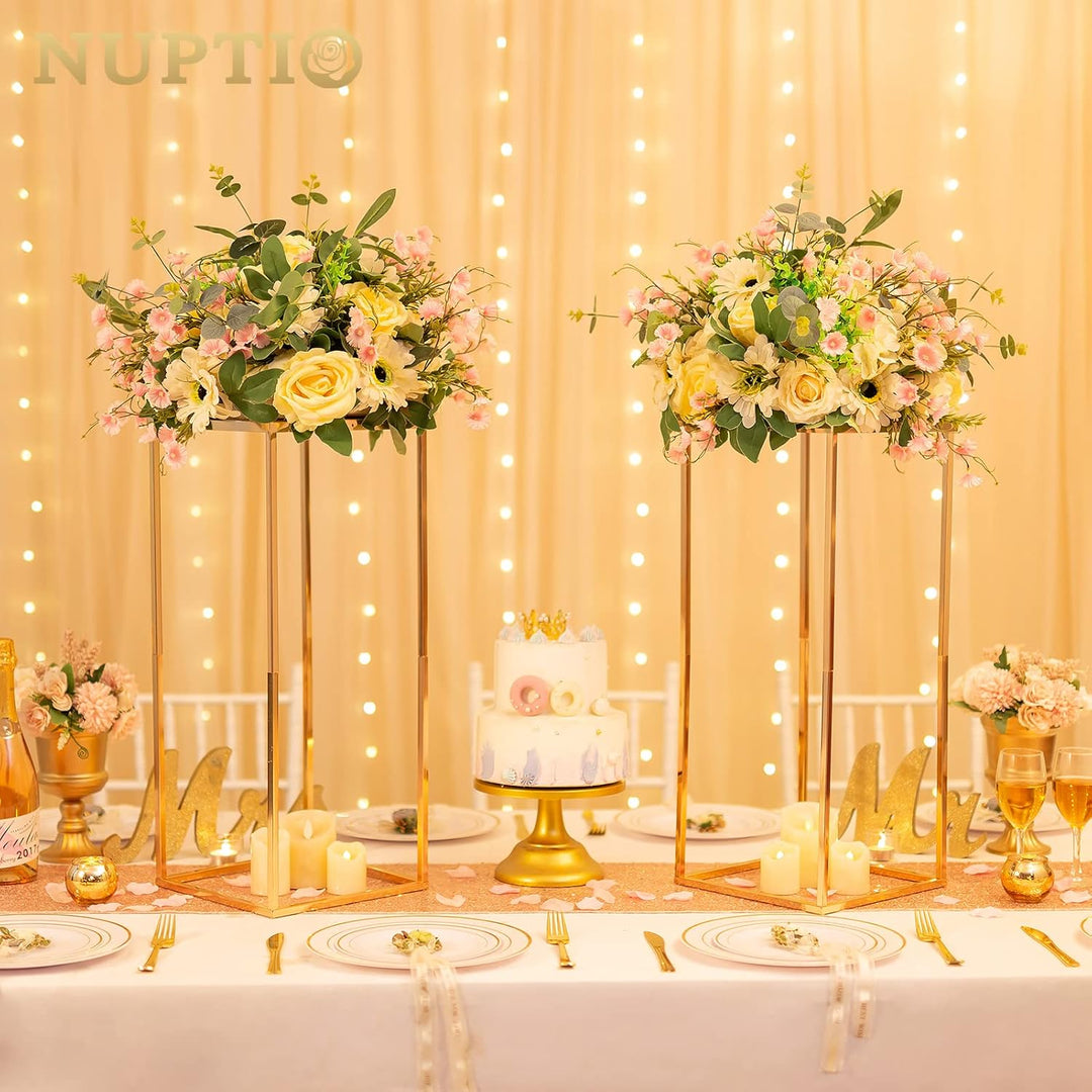 Nuptio Gold Vase für Hochzeitsdekorationen 2 Stück 60cm Hoch Blumenständer Metallbodenvasen Geometri