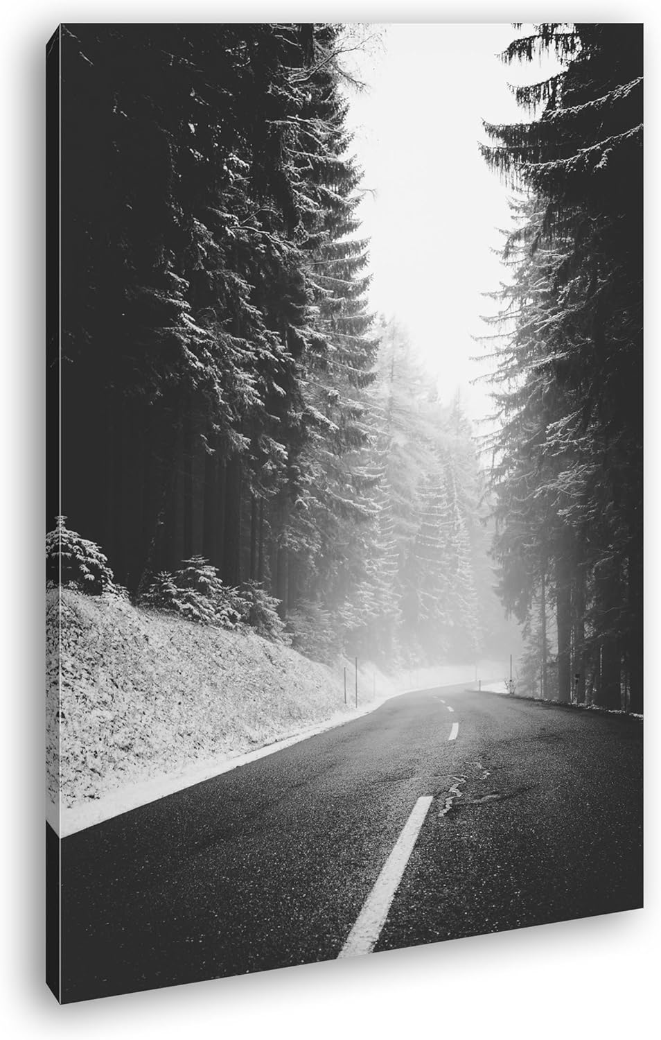 deyoli Schnee bedeckte Landstrasse Effekt: Schwarz/Weiss Format: 100x70 als Leinwand, Motiv fertig g