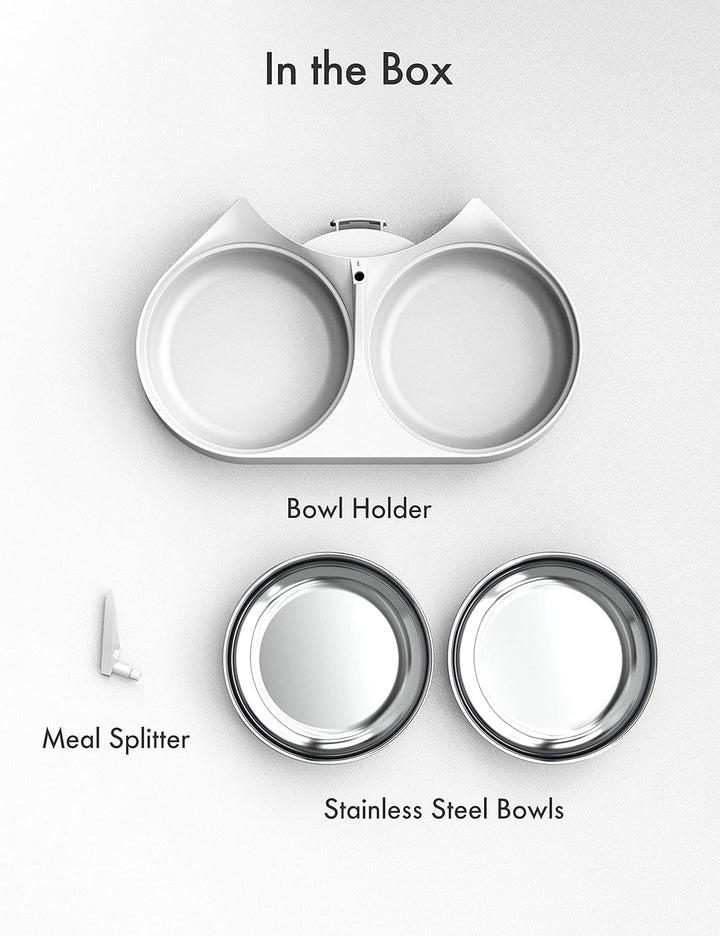 PETLIBRO Haustiernahrung Splitter mit Edelstahlnäpfen, Automatischer Katzenfutterspender für Zwei Ka