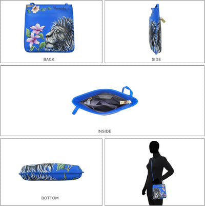 Anuschka Damen Cross Body aus Leder, handbemalt, Sapphire King