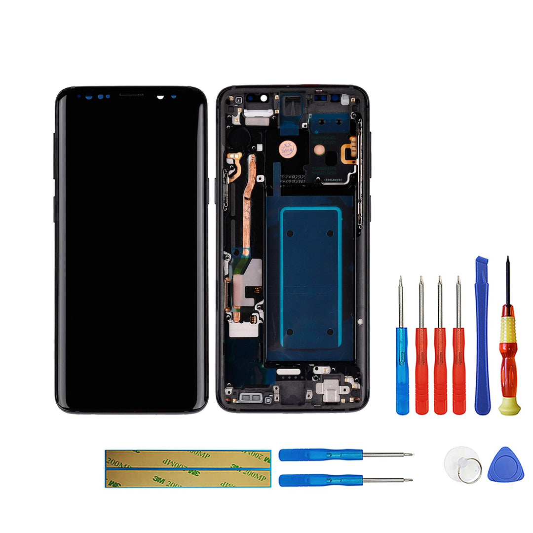 SWARK AM-OLED Kompatibel mit Samsung Galaxy S9 SM-G960 (Schwarz mit Rahmen) LCD Touch Screen Replace