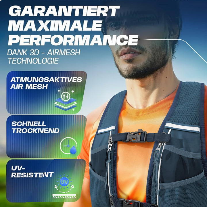 SASMO® Laufweste Damen &amp; Herren 5L / 2L | Running Vest - Ultraleicht &amp; atmungsaktiv| Laufrucksack Da