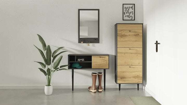 MATKAM Dotti 521 Schuhschrank in moderner Skandi-Optik| Ausklappbare Schuhablage, zusätzlicher Staur