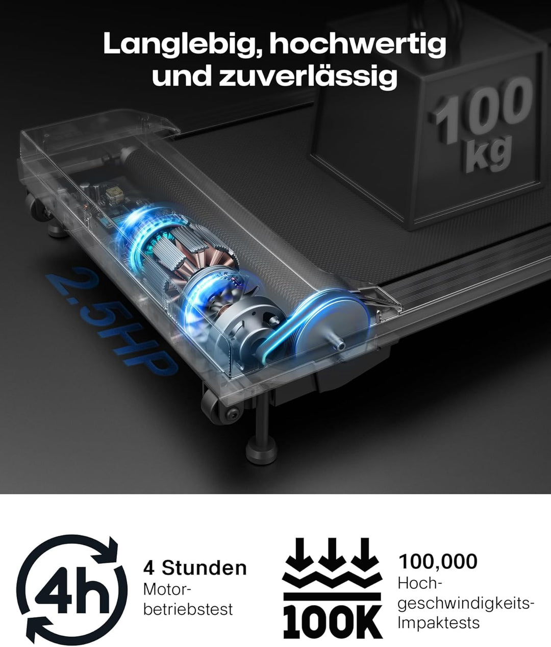 Laufband mit 9% Steigung, Walking pad klappbar mit Sicherheitsgriff, One-Touch-HIIT-Modus, Gehen, Jo