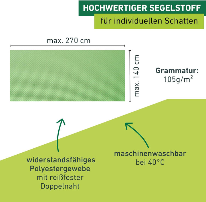 Windhager Sonnensegel für Seilspanntechnik Komplett-Set inkl. Sonnen-Segel 270 x 140 cm, ideal für P