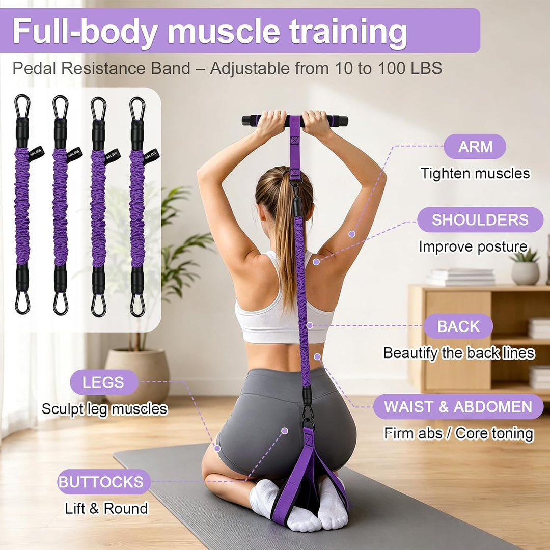 Multifunktionales Zugseil für Fitness, Abnehmen, Workout, Yoga Violett, Violett