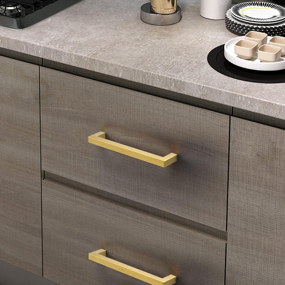 goldenwarm 5 Stück Schrankgriffe Gold Möbelgriffe 96mm Lochabstand Goldene Griffe Küchenschrank Grif