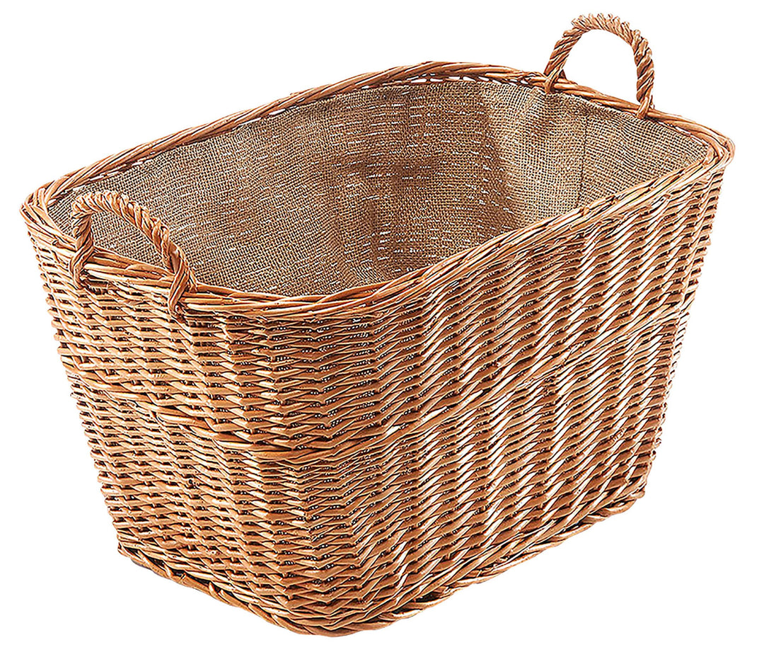Kobolo Kaminholzkorb Weidenkorb Holzkorb für Kaminholz aus gekochter Weide mit Leinenfutter