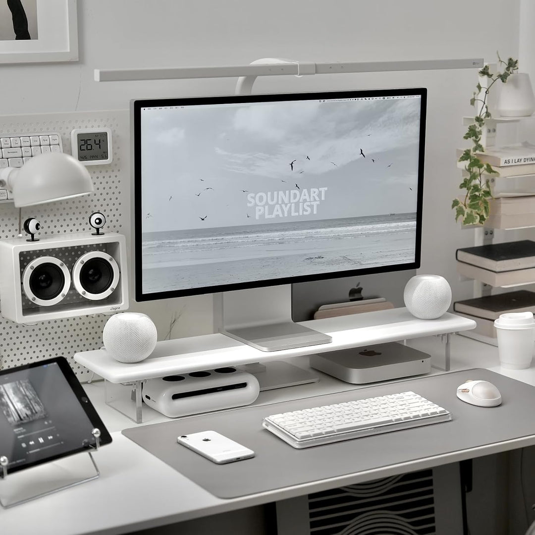 Bambus-Monitorständer mit Acrylfüssen für Schreibtisch, 31,5 Zoll Desktop-Ablage für PC-Monitore, La