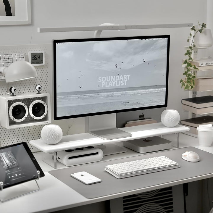 Bambus-Monitorständer mit Acrylfüssen für Schreibtisch, 31,5 Zoll Desktop-Ablage für PC-Monitore, La