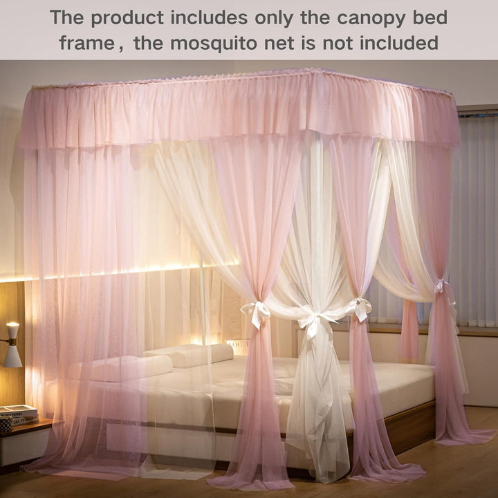 Beyeutao Himmelbett Gestell Weiss Himmelbett Stange B140 × L200×H200 cm Bettvorhangrahmen mit Füssen