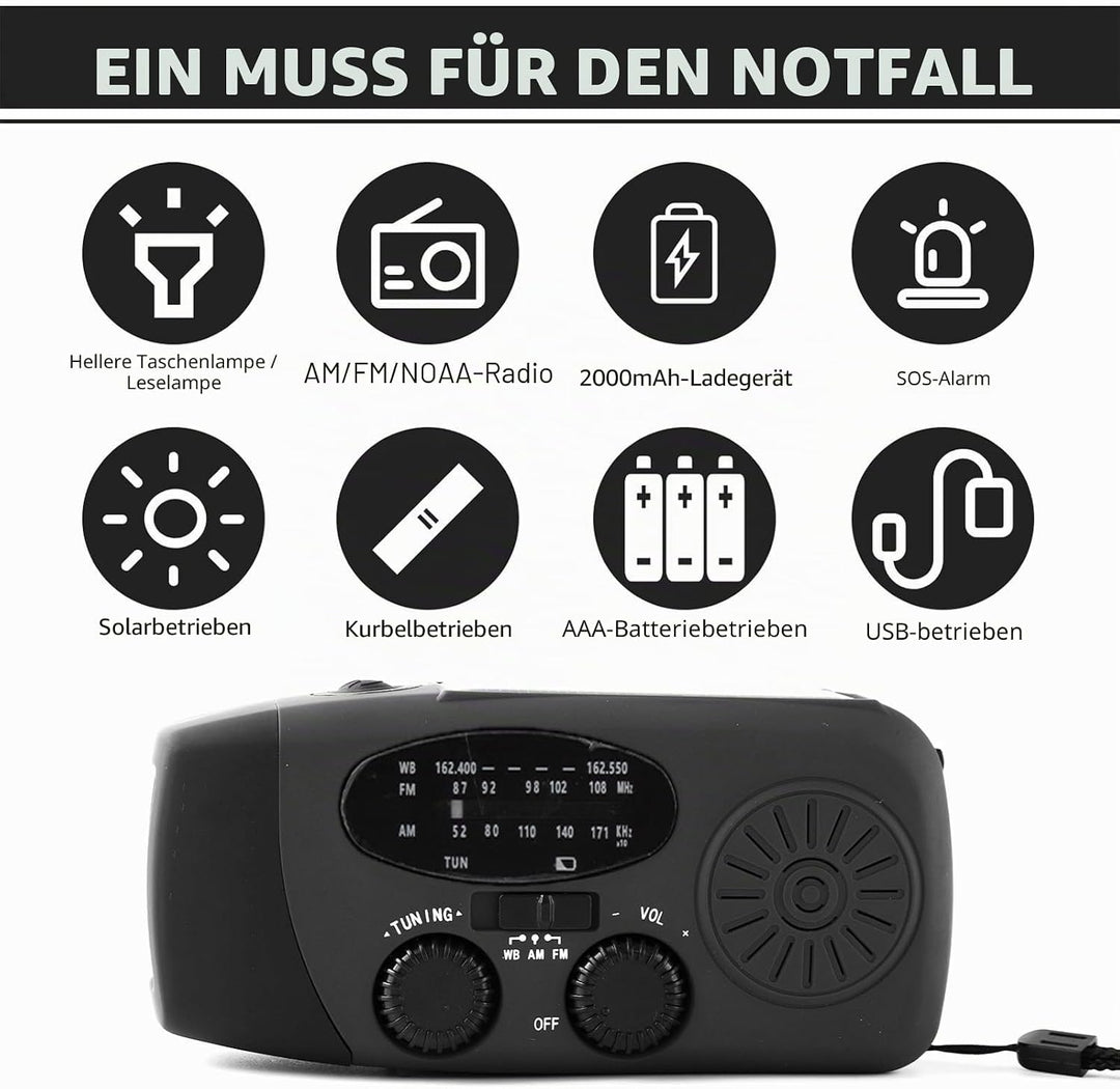 Notfall-Handkurbelradio mit LED-Taschenlampe für Notfälle, tragbares AM/FM-NOAA-Wetterradio, Dynamor