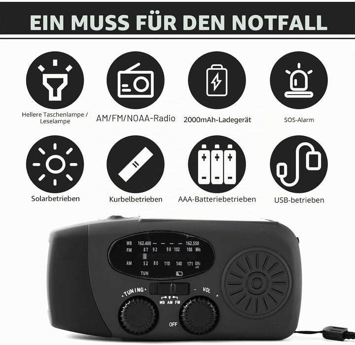 Notfall-Handkurbelradio mit LED-Taschenlampe für Notfälle, tragbares AM/FM-NOAA-Wetterradio, Dynamor