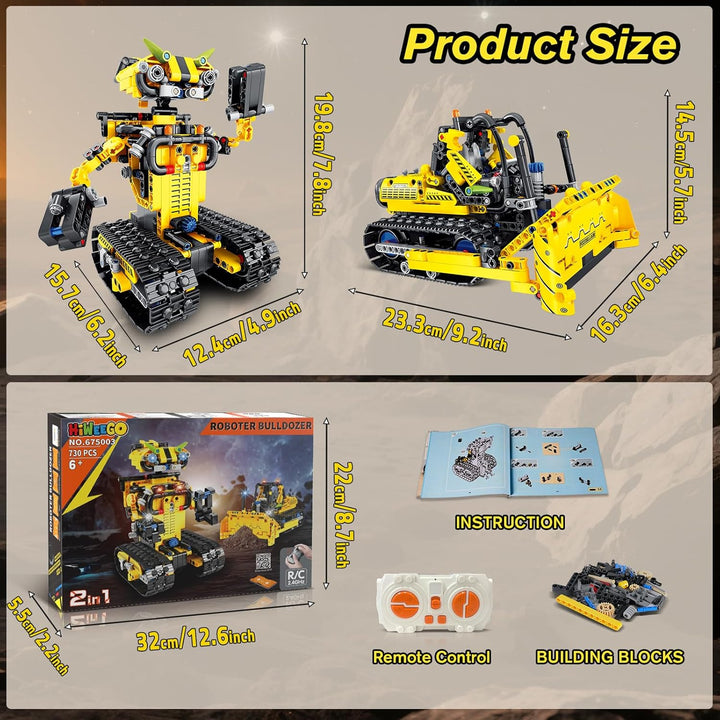 Technik Ferngesteuert Roboter für Kinder - 730 Teiles 2-in-1 APP Fernbedienung Bausatz RC Robot Bull