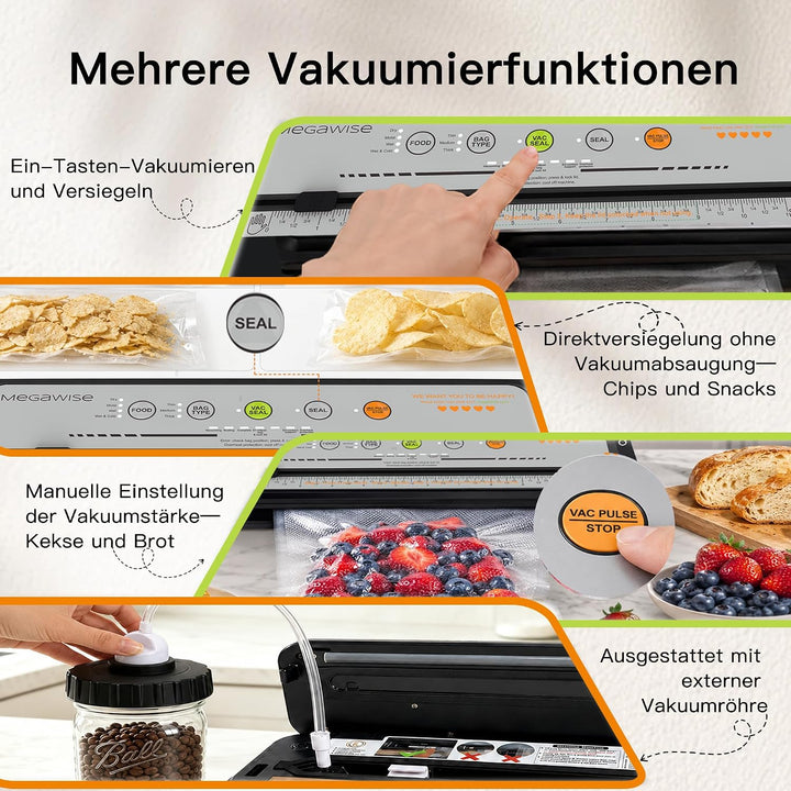 2023 Aktualisierte Vakuumiermaschine, MEGAWISE Lebensmittelversiegeler mit Starter-Set, Trocken- und