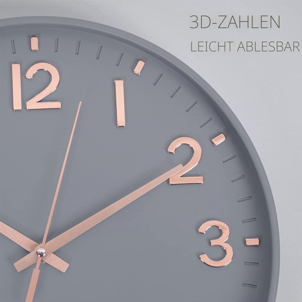 HZDHCLH 30cm Lautlos Wanduhr Schleichende Sekunde mit Arabisch Ziffer ohne Ticken für Dekoration Woh