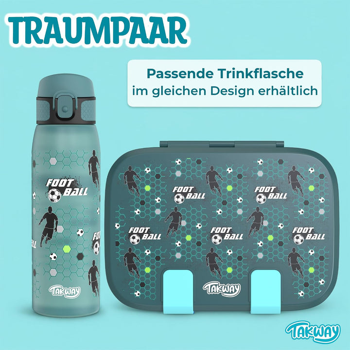 Brotdose Kinder mit Fächern - Bento Box Lunchbox BPA Frei - robust &amp; leicht zu öffnen (Fussball), Fu