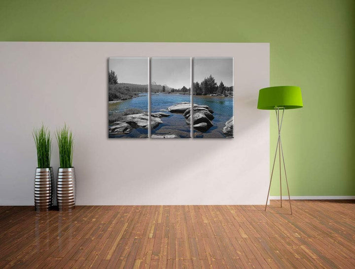 Tuolumne River, Yosemite National Park schwarz/weiss 3-Teiler Leinwandbild 120x80 Bild auf Leinwand,