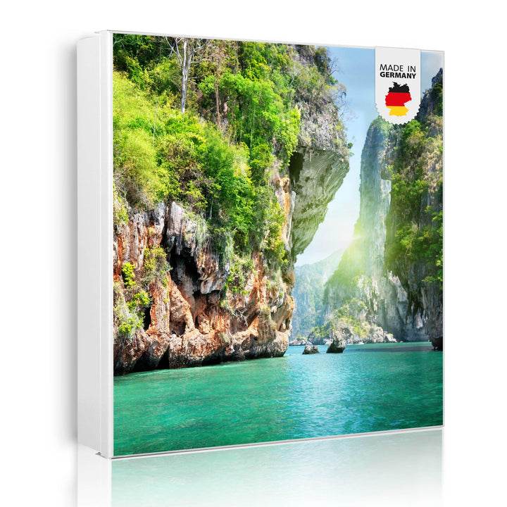 banjado® Grosser Schlüsselkasten Glas/Schlüsselbox 30cm x 30cm mit 50 Haken - Motiv Versteckte Bucht