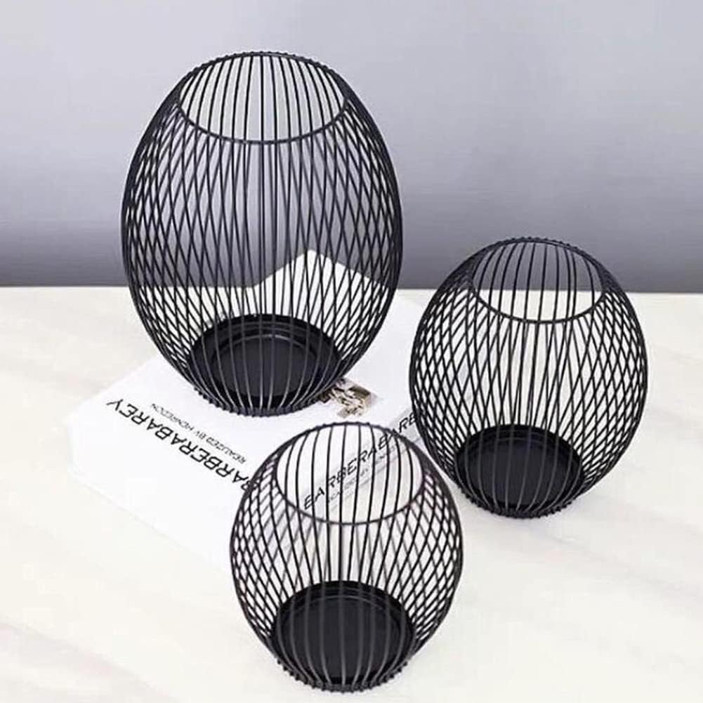 3er Oval Kerzenständer Set Metall Laterne Kerzenhalter Stabkerze Kerzenleuchter Kreativ Vintage Kerz