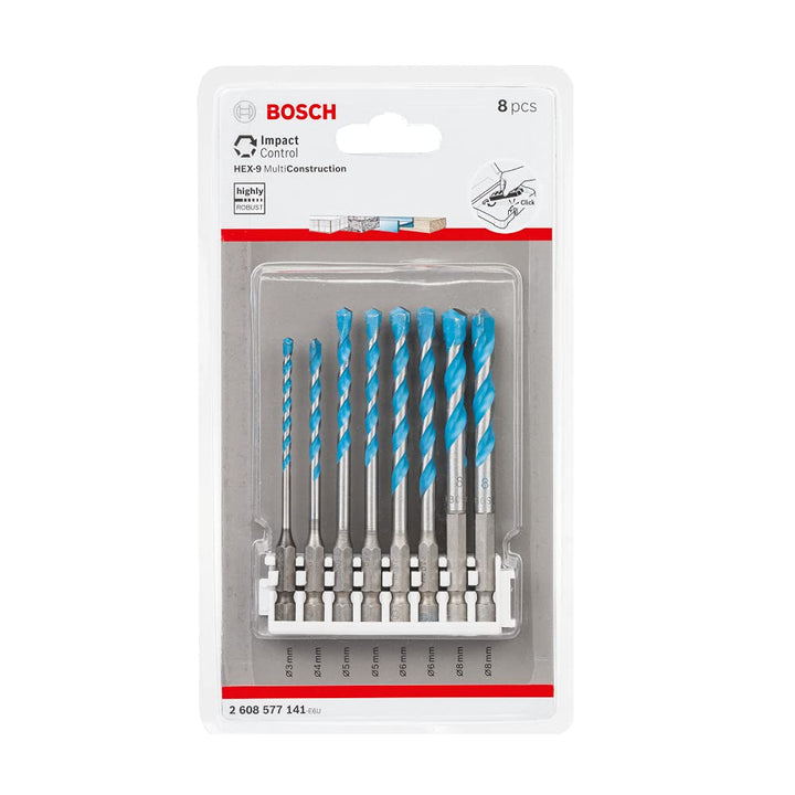 Bosch Professional 8 tlg. Impact Control Mehrzweckbohrer Set (Pick and Click, HEX-9, Zubehör Schlags