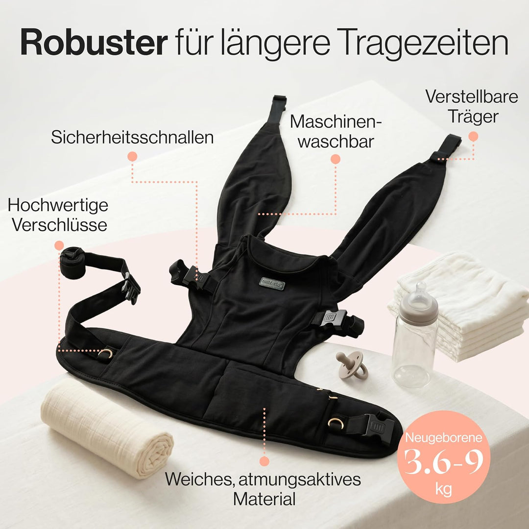 Tushbaby Pearl Wrap Babytrage | Ergonomische Babytrage für Neugeborene ab Geburt | Schwarz | Babytra