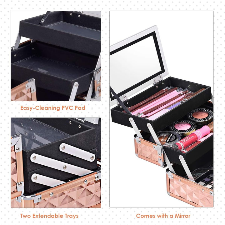 GIANTEX Kosmetikkoffer mit Spiegel, Beauty Make-up Case Schminkkoffer aus ABS und Aluminium, 2 auszi