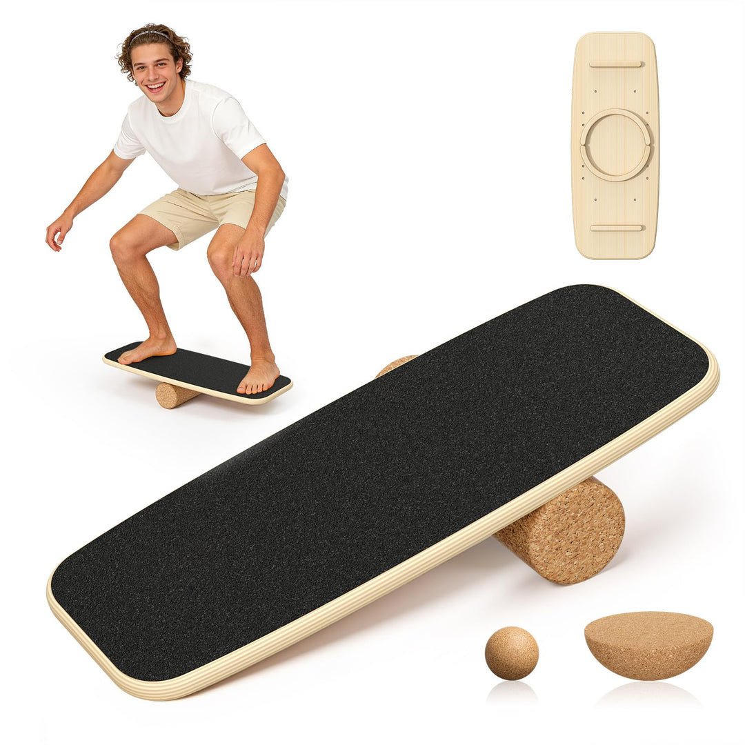 8-in-1 Balance Board Erwachsene,Holz Balance Board Set Mit Korkrolle,Kork Halbkugel und Woodball,Bal