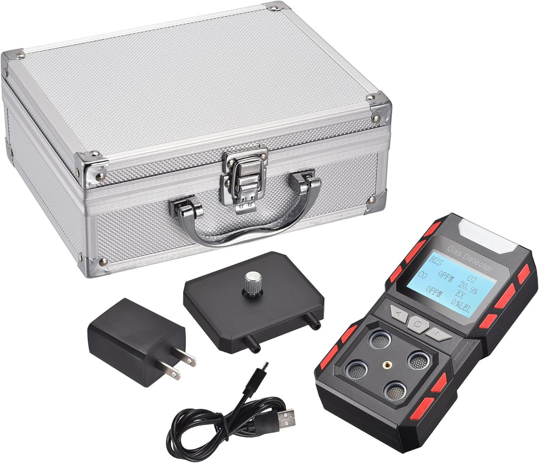 Scondaor Tragbarer 4-in-1-Gasmelder, tragbarer Gaslecksuchgerät mit digitaler LCD-Anzeige, 4-Gas Mes