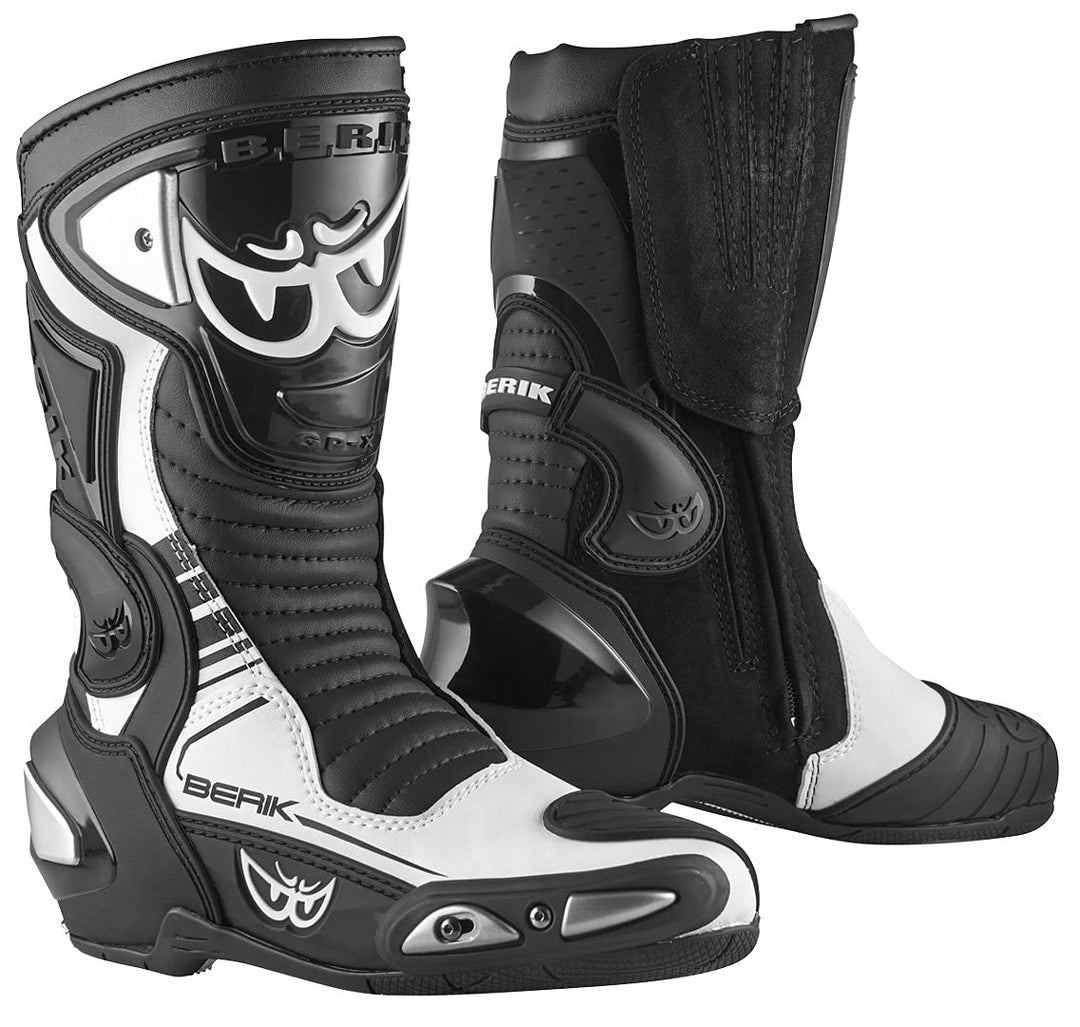 Berik Race-X EVO Motorradstiefel | Sportlicher Fahrkomfort 47 EU Schwarz Weiss, 47 EU Schwarz Weiss