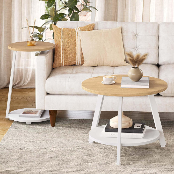 YITAHOME 2er Set Couchtisch Set Rund, Wohnzimmertisch mit Stauraum, Beistelltisch 2er Set Stapelbar
