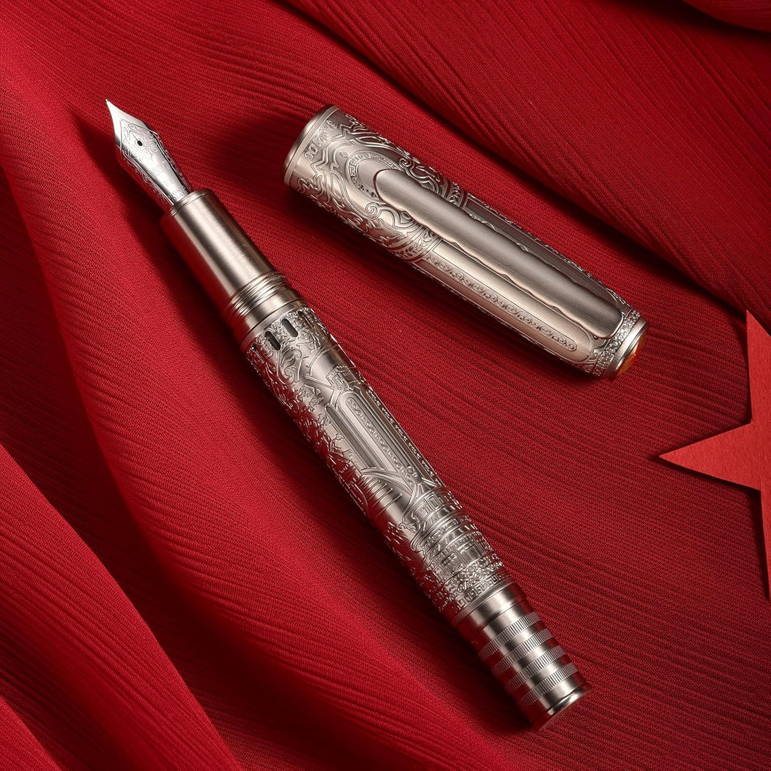 Hongdian 100 Silber Steel Kolben Füllfederhalter, Iridium Medium Spitze Kalligraphie, Glatt Schreibs