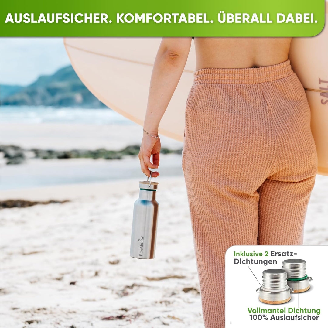 Blockhütte Premium Edelstahl Trinkflasche isoliert I 500ml I mit Flaschenbürste I Die iso Trinkflasc